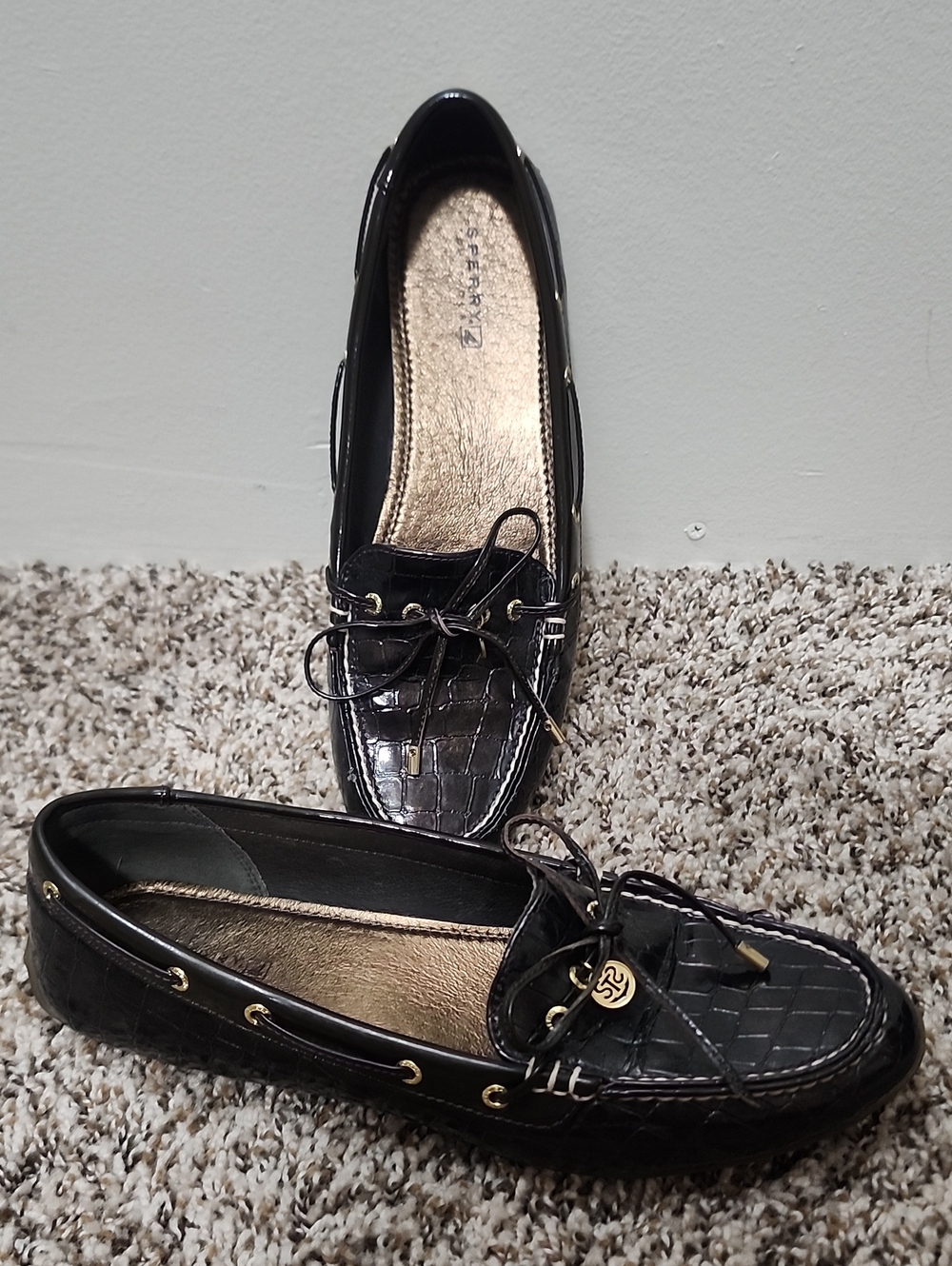 Sperry Top-Sider Laura Brown Croc Patent Leather Loafers Preppy Business Casual